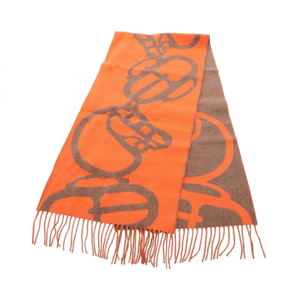 Hermes HERMES Boucles Camouflage Scarf Muffler Cashmere Women's Orange/Brown